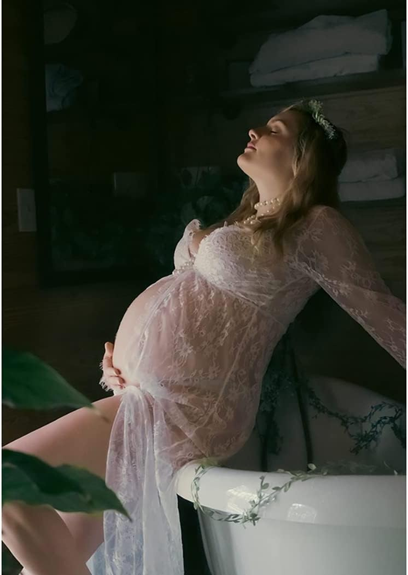 COSYOU Open Belly Maternity Dresses for Photography Black White Gown Split Front Cute Dress &hellip;