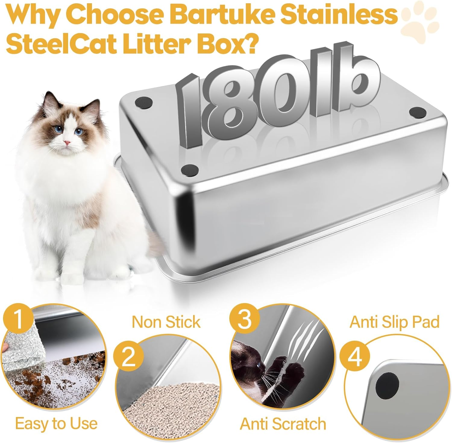 Cat Litter Box with Lid, XXL Stainless Steel Litter Box for Big Cats 3 Layer Removable Litter Box with Lid & Scoop&Pedal, Non-Sticky, Non-Odor, Easy Cleaning, Light Grey image number 5