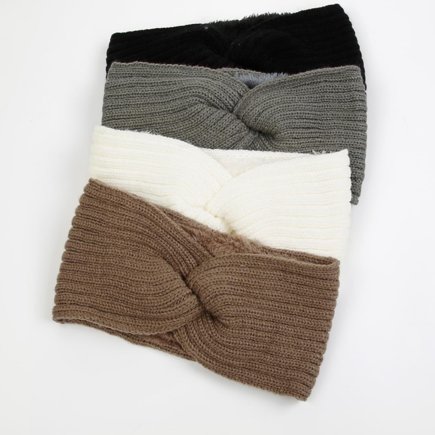 WOVOWOVO Pack of 4 Women'S Winter Headbands, Knitted Girls Women Headbands, Hair Band, Wide Warm Ear Warmers, Elastic Crochet Hair Bands, Fleece Lining, Twisting Headband, Hair Accessories, Headband image number 6
