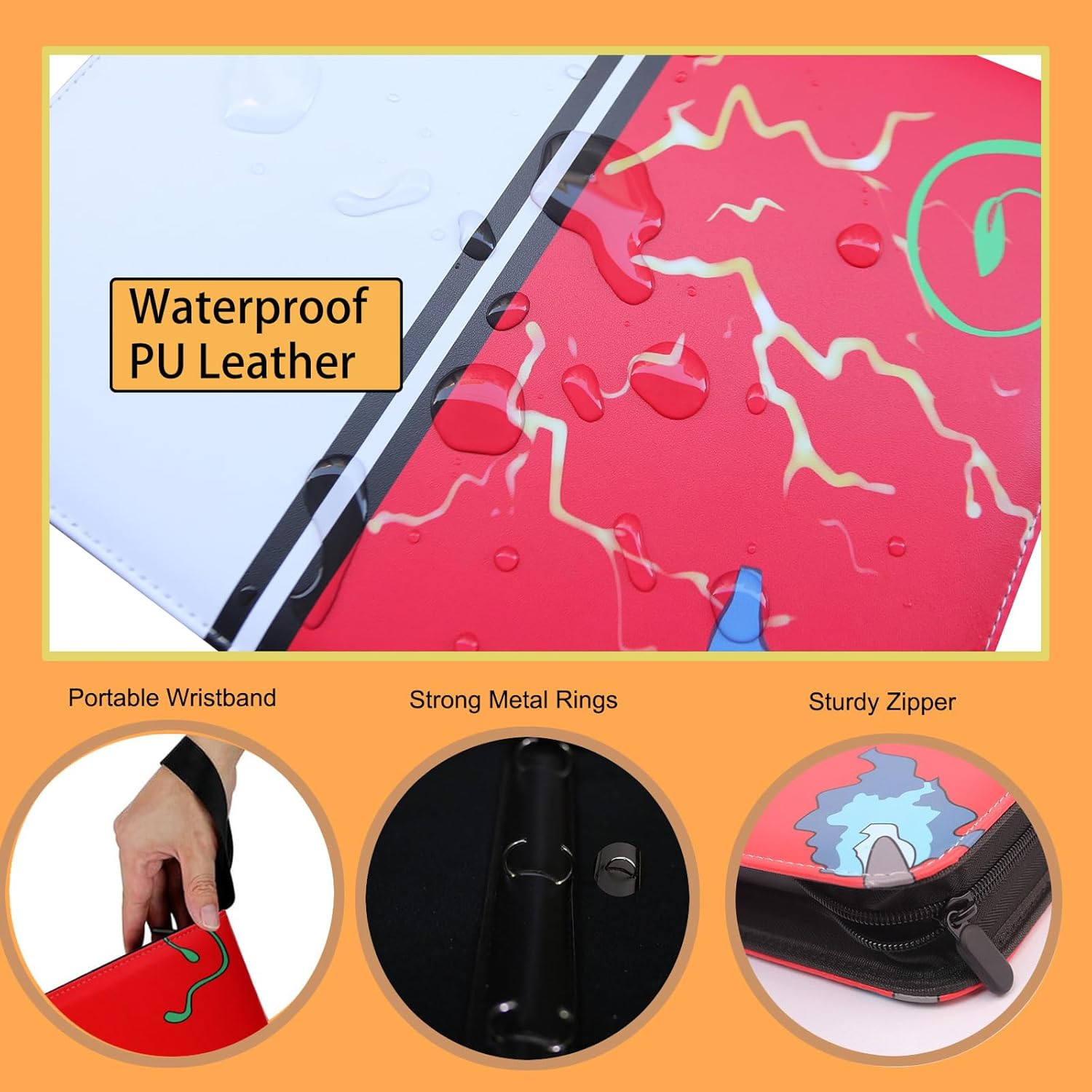 Fweel 4-Pocket Trading Card Binder with Zipper, 400 Pockets, PU Leather Collection Album for MTG, TCG, Sports Cards, Ideal for Collectors and Enthusiasts - Pink-7 image number 7