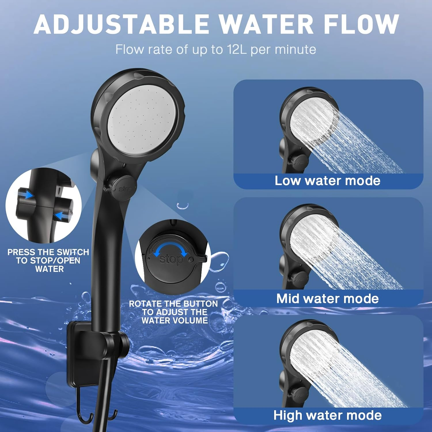 MIAOKE Upgrade Portable Camping Shower, 7800Mah Electric Outdoor Shower, Rechargeable Pump with Intelligent Digital Display, Temperature Display, Shower Head for Camping, Hiking image number 6