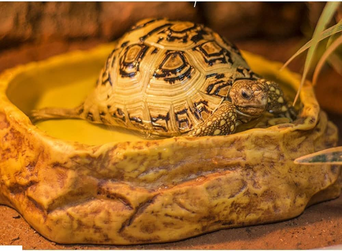 Reptile Water Dish,Resin Reptile Rock Food Feeder Bowl, Water and Food Bowl,Terrarium Decor for Leopard Gecko, Lizard,Spider,Turtle,Scorpion, Chameleon,Hermit Crabs (Yellow, 9 * 6.2 * 2.3Cm) image number 2