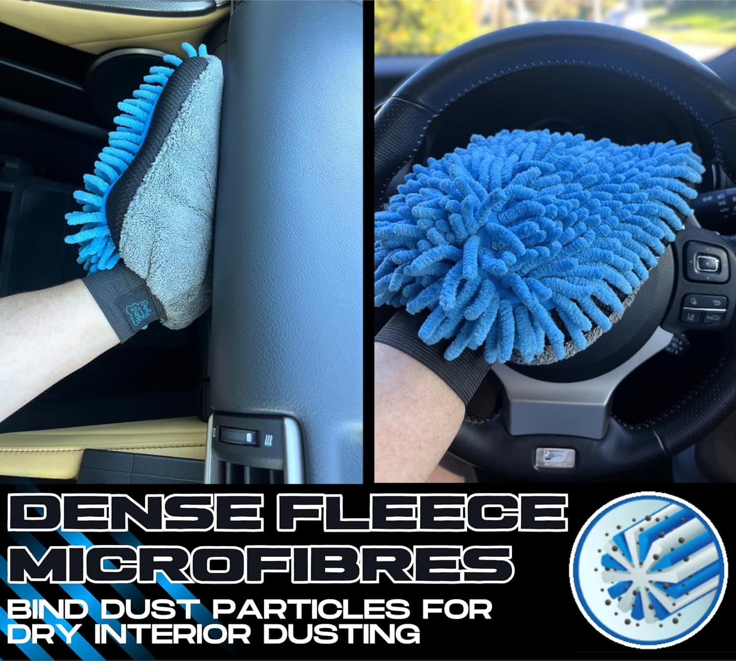 Premium Microfibre Chenille Car Washing Mitt 2 Pack | 2-In-1 Double-Sided Scrubber and Fleece Mitts. Soft, Durable, No Scratch, Lint-Free Washing and Detailing for Exterior Car Care image number 5