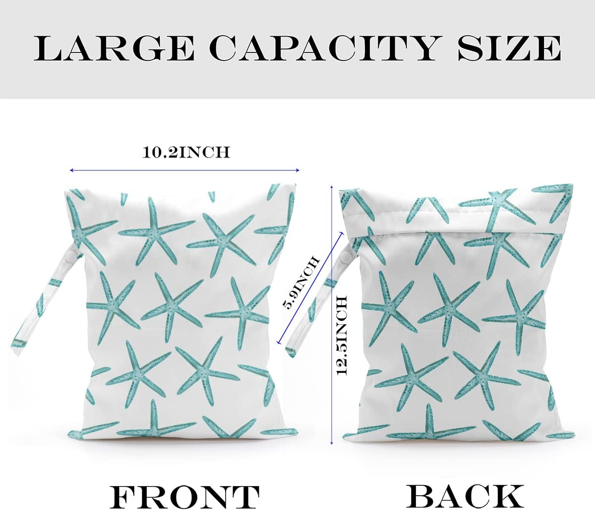 Zcyxuuw Wet Bag, Wet Dry Bag, Wet Bag for Swimsuit, Travel, Beach, Pool, Diapers, Dirty Yoga Gym Clothes, Makeup Bag, Waterproof Reusable Beach Bag Ocean Decor Starfish Sea Horse Anchor - Starfish-02 image number 5