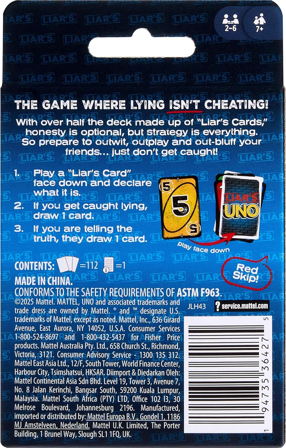 Mattel Games Liar&rsquo;S UNO Card Game for Adults, Kids, Families, Parties & Game Nights, Travel Fun, Outwit Other Players with Bluffing & Trickery