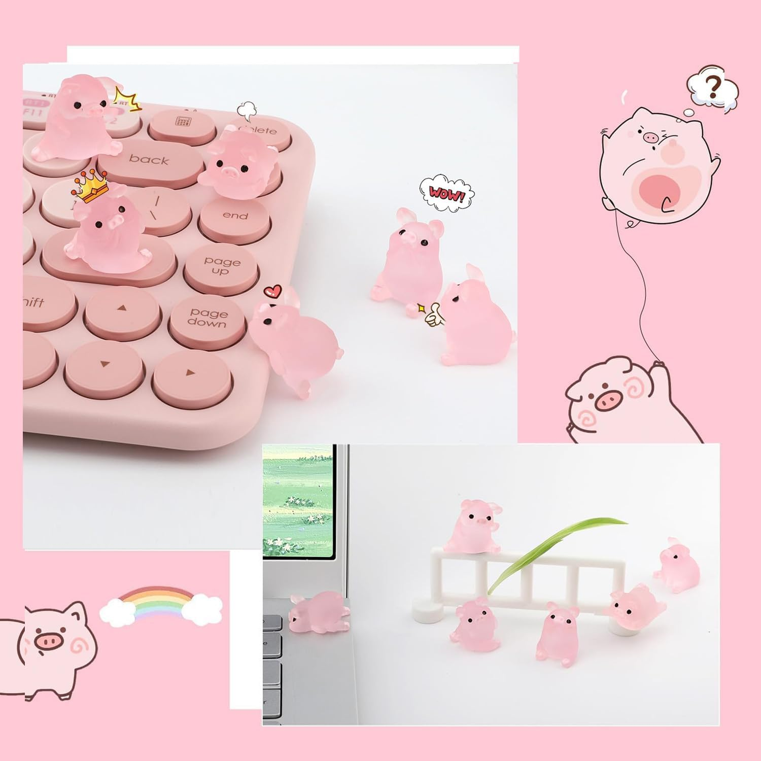 6PCS Cute Pig Car Dashboard Decor, Car Door Rear View Mirror Funny Interior Car Accessories for Automotive Window Home Garden Decorations (Pig) image number 5