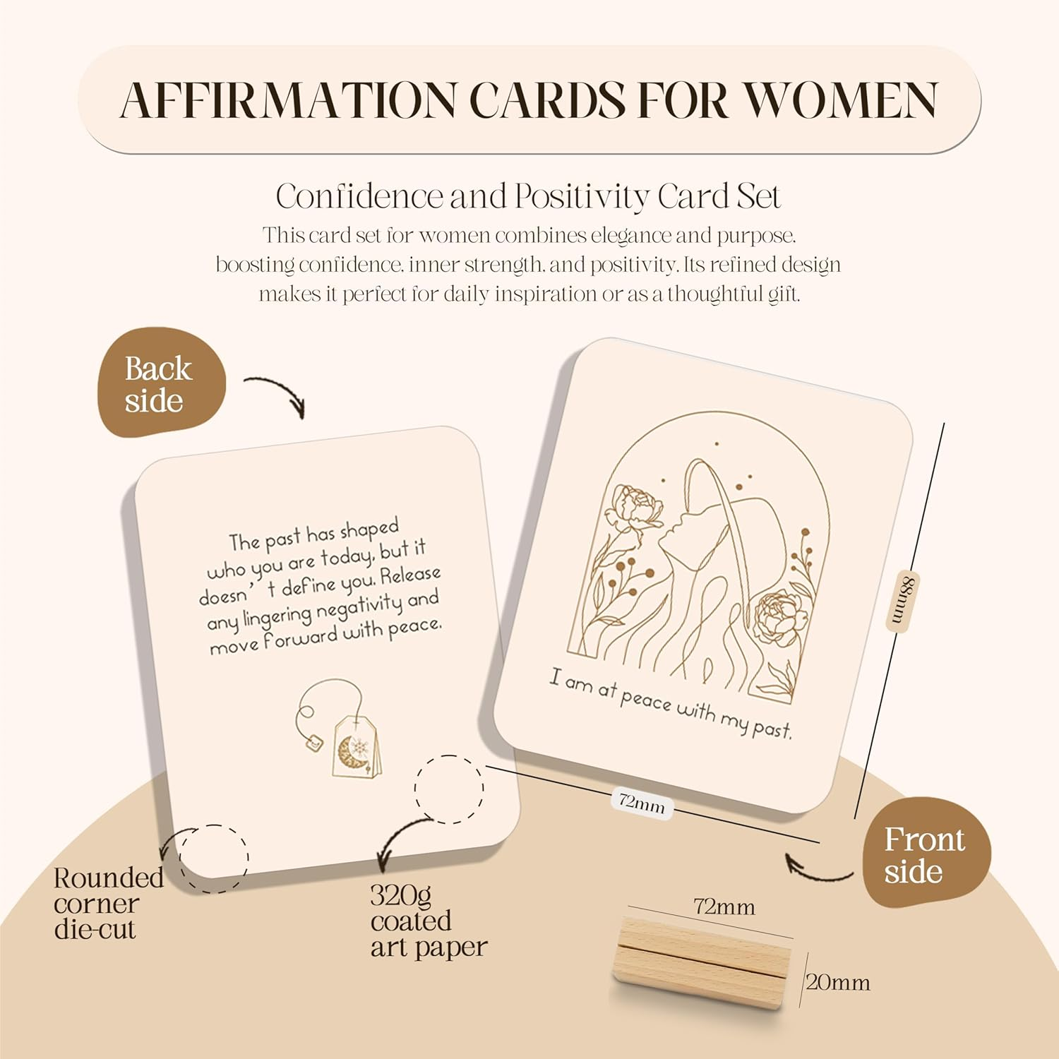 BIROYAL Positive Affirmations Cards for Women - 45 Motivational Cards with Inspirational Quotes - Daily Affirmations for Women - Inspirational Card with Display Stand & Metal Box - Best Affirmation Gifts image number 2