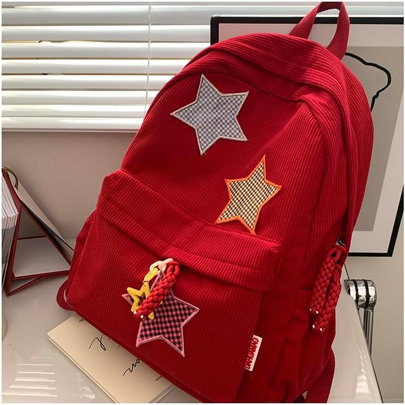 Taolivingmart Corduroy Backpack with Star Pattern, Trendy and Versatile, Fits 14'' Laptop Large Capacity Daily Commute - Beige image number 3