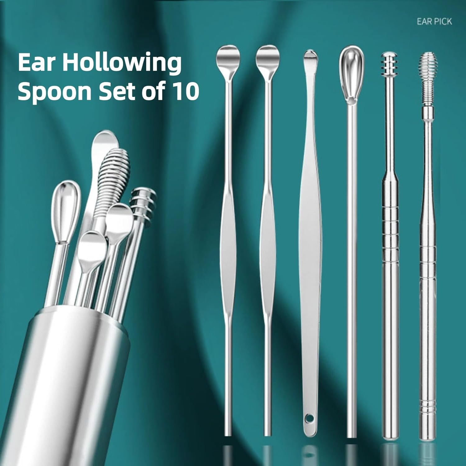 Aviation Grade Stainless Steel Ear Spoon,Earwax Remover Earwax Remover for Adults 10Pcs Earwax Cleaning Tool Ear Cleaner with Storage Container Ear Cleaner Suitable for Children Teenagers and Adults