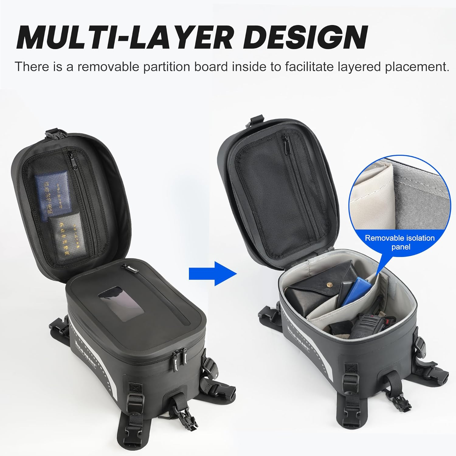 WILD HEART Universal 8L Large Capacity Waterproof Motorcycle Tank Backpack for Motorcycling (Black) image number 4