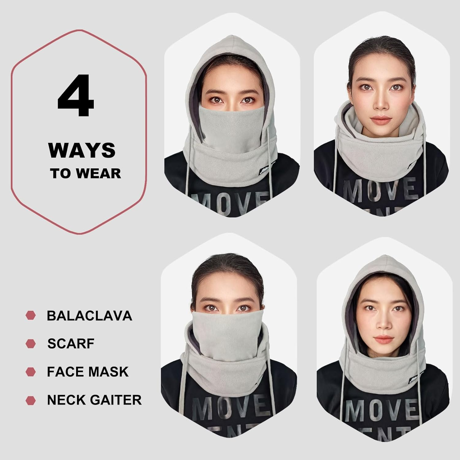 Balaclava Winter Face Mask: Thermal Polar Fleece Hood Windproof Ski Mask for Men Women, Convertible Warm Face Cover Hat Cap and Scarf for Cycling, Skiing, Motorcycle - White image number 3