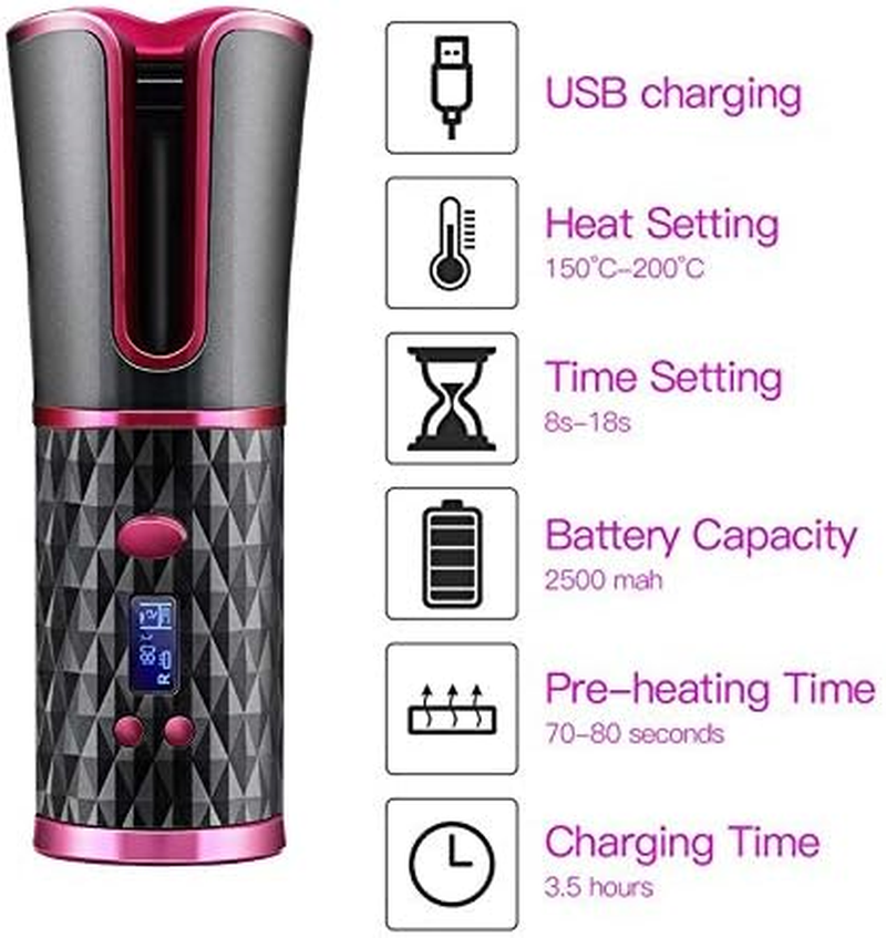 Elikliv Wireless Hair Curler Automatic Curling Iron Ceramic Rotating Cordless USB Rechargeable Timer LCD Digital Hair Curler Irons image number 1