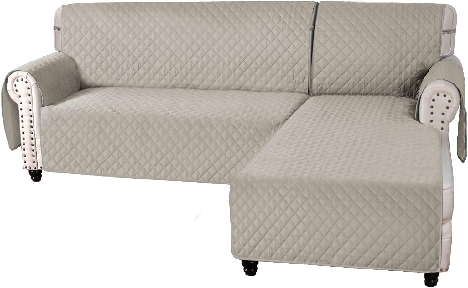 Smarcute L Shape Couch Cover for Sectional Sofa Chaise Lounge Sofa Cover Reversible Sofa Slipcover Non-Slip Water Resistant Furniture Protector for Dog (Large, Grey)