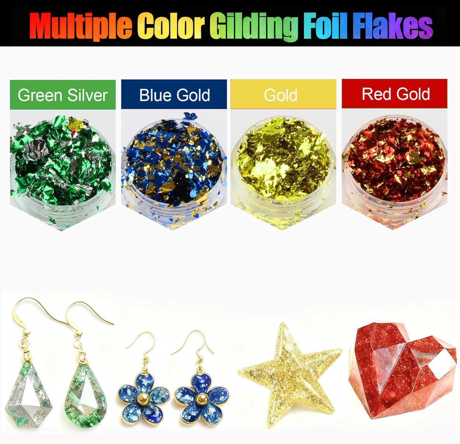 30 Color Gold Flakes for Resin & Nail Art &ndash; Premium Metallic Foil Flakes with Tweezers for Crafts, Epoxy, Candles, Jewelry Making image number 2