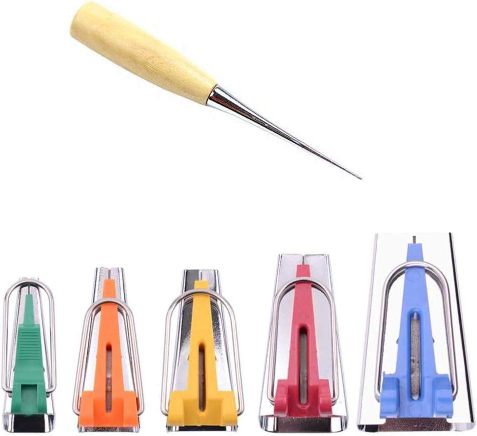 Windman Bias Tape Maker Kit 5Sizes Include 6MM/9MM/12MM/18MM/25MM Fabric Bias Tape Makers for Home DIY Quilting Binding Use with Tape Binding Foot,Awl,Clips and 50Pcs Sewing Pins image number 3