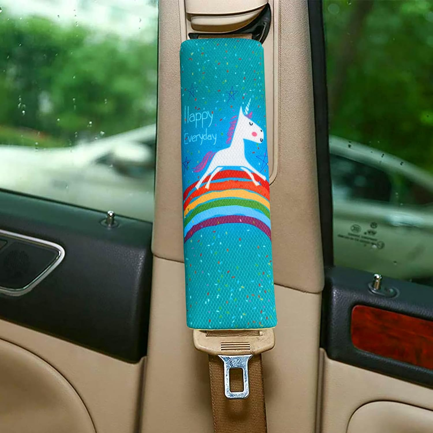 Pack of 2 Seat Belt Pads, Children, Children'S Car Seat Belt Pads, Seat Belt Pads with Dinosaur Motif, Cartoon Printed Shoulder Pads, Soft and Comfortable Car Shoulder Pads (Unicorn) image number 6