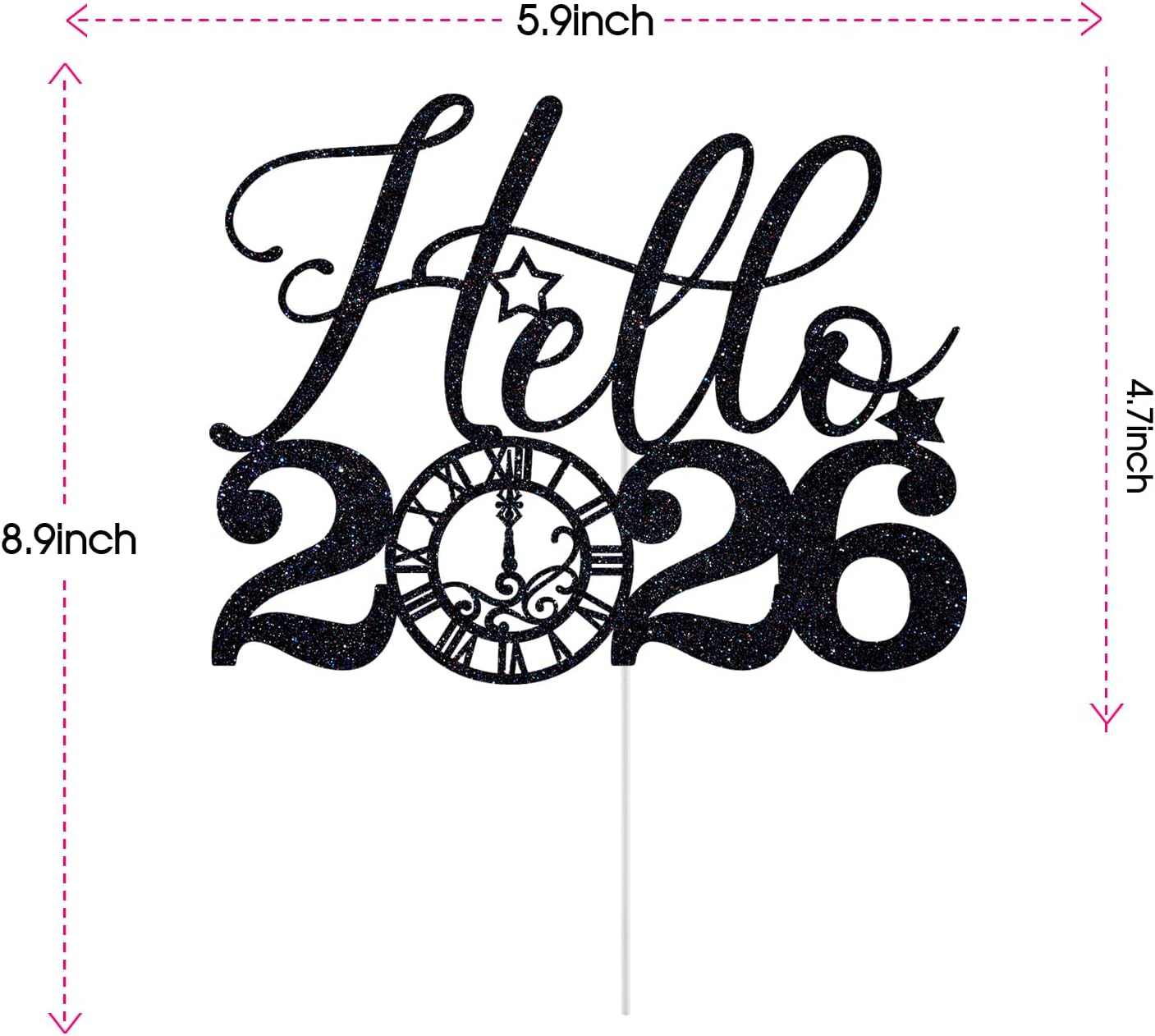Hello 2025 Cake Topper, Happy New Year Cake Topper, Cheers to 2025, 2025 Happy New Years Eve Party Decorations Supplies (Black Glitter) image number 2