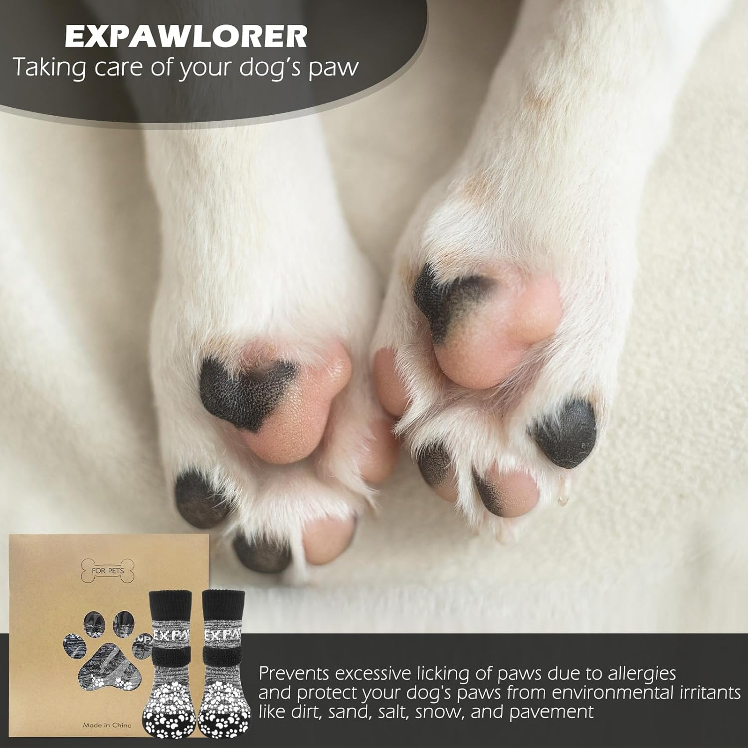 EXPAWLORER Anti-Slip Dog Socks-Double Sides Grips Traction Control on Hardwood Floor,Dog Boots for Winter,Dog Shoes for Cold Pavement,Paw Protector,Prevents Licking,For Small Medium Large Senior Dogs image number 6
