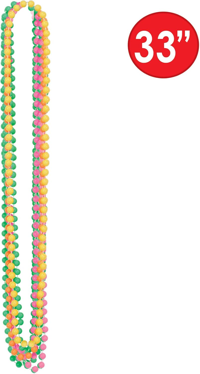 Beistle 53524 Neon Party Beads, 24 Piece, 33", Green/Pink/Yellow/Orange image number 4