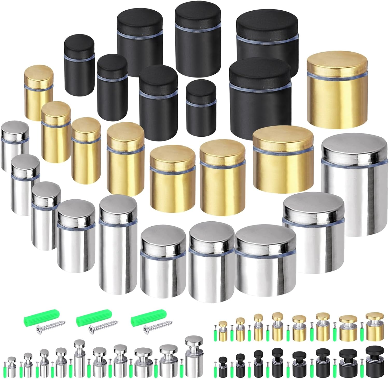 12 Sets 1/2" X 1" Black Stainless Steel Standoff Screws Advertising Mounting Hardware Wall Mount Glass Standoff Holder for Hanging Acrylic Signs Glass Panel Advertising (12Mm Dia. X 25Mm L.)