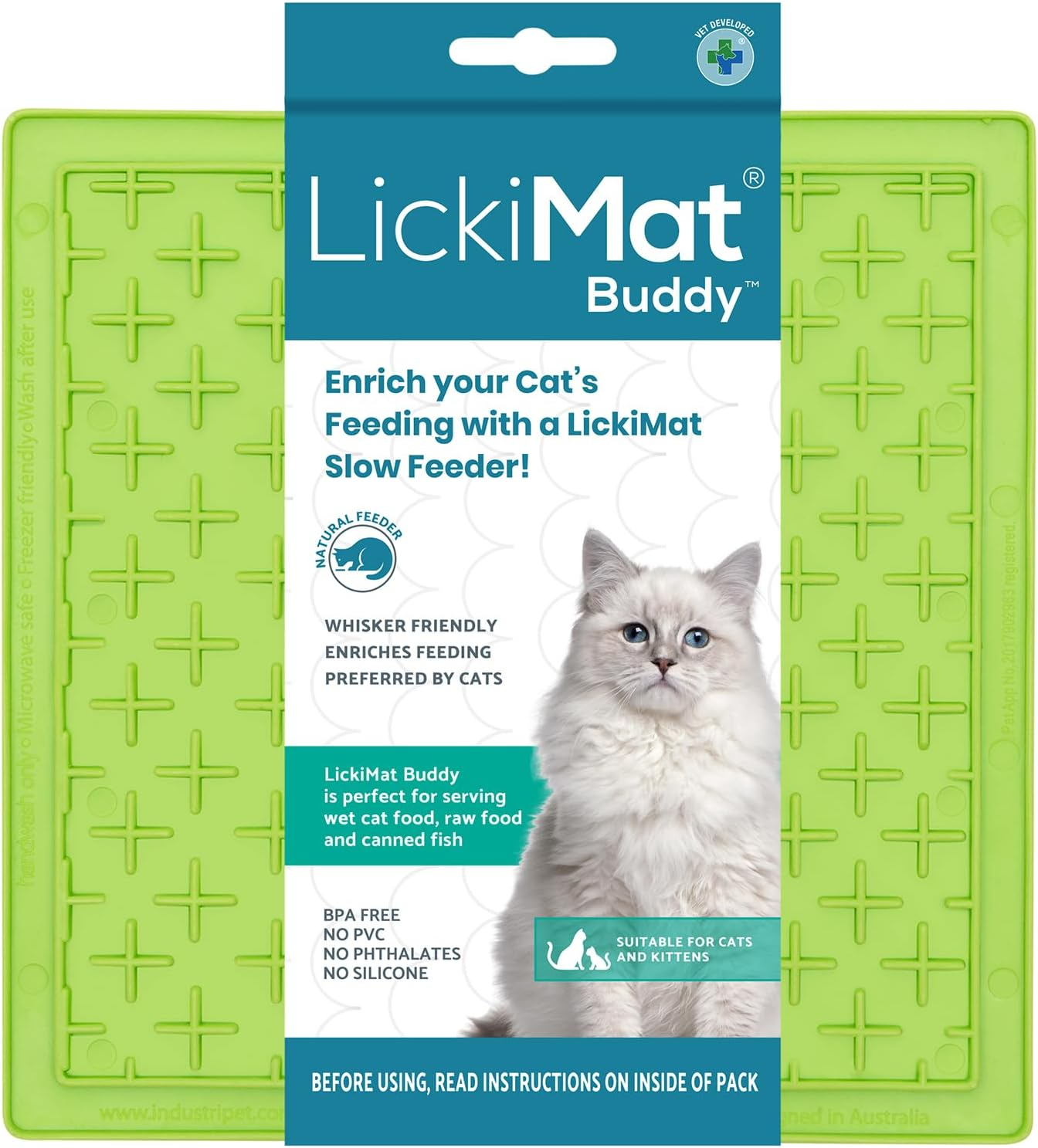 Lickimat Classic Playdate, Cat Slow Feeder for Feline Boredom and Anxiety Reduction; Perfect for Food, Treats, Yogurt, or Peanut Butter. Fun Alternative to a Slow Feed Cat Bowl or Dish, Purple