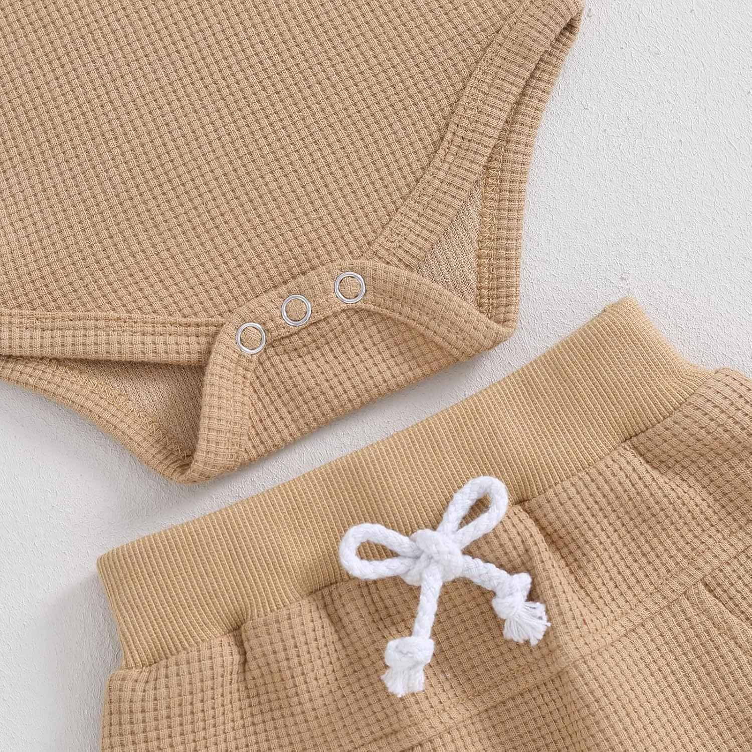 Kuriozud Newborn Baby Boy Summer Clothes Button Short Sleeve Romper Bodysuit Shorts Set Infant Soft Waffle Outfit