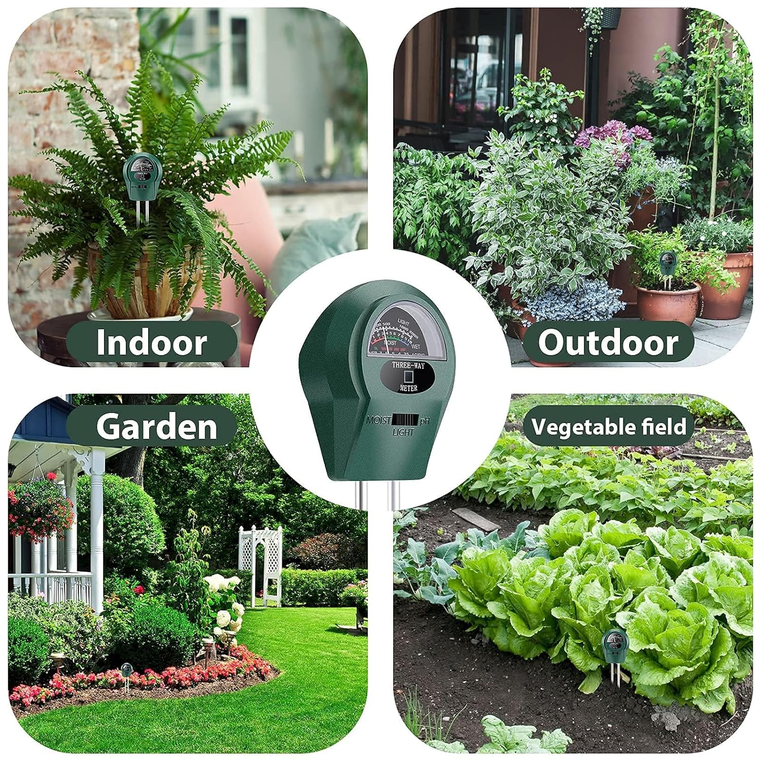 JESWO Plant Soil Moisture Meter, Soil PH Tester, Photometer, 3-In-1 Hygrometer for Gardening, Farming,Plants, No Batteries Required image number 6