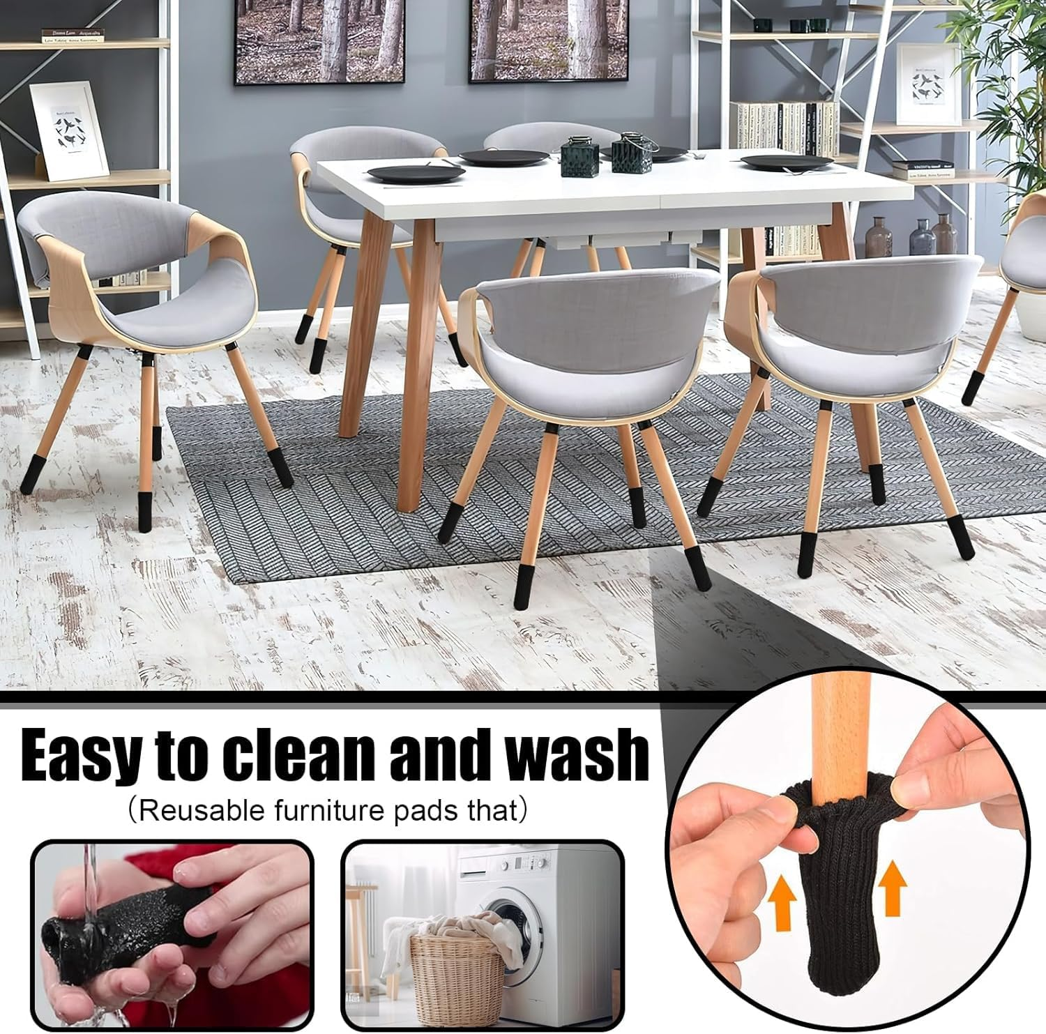 24 Pcs Knitted Chair Leg Socks Protectors, Furniture Leg Cover, Wood Floor Protectors, Chair Leg Covers Caps, Elastic Chair Leg Feet Covers for Hardwood Floor (Black) image number 3