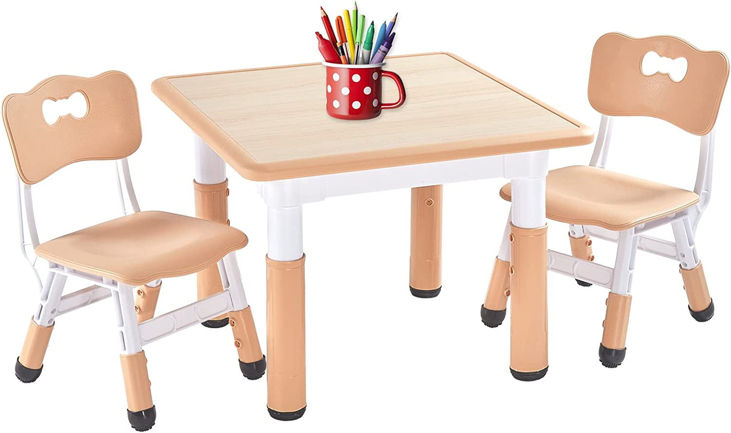 FUNLIO Kids Table and 2 Chairs Set, Height Adjustable Toddler Table and Chair Set for Ages 3-8, Easy to Wipe Arts & Crafts Table, for Classrooms/Daycares/Homes, CPC & CE Approved (3Pcs Set) - Pink