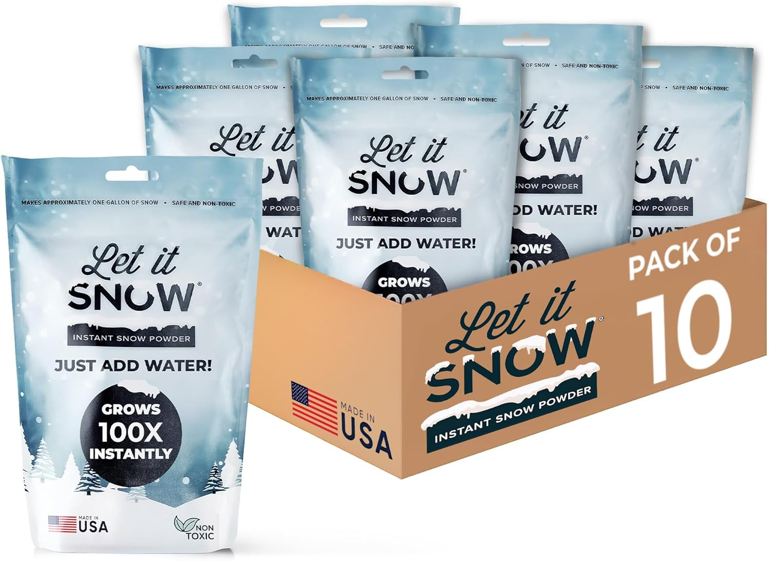 Let It Snow Instant Fake Snow Powder &ndash; Made in the USA, Perfect for Kids, Holiday Decorations, Sensory Play, and Slime &ndash; 10 Pack, Makes 10 Gallons Snow image number 2