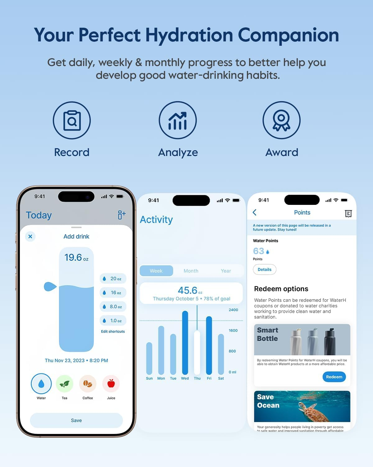 WATERH Boost Smart Water Bottle, 24Oz Bpa-Free Stainless Steel Vacuum Insulated Wide Mouth Water Tracker Bottle with APP, Ideal for Everyday Use, Gym/Fitness, Travel, Office - Black image number 5