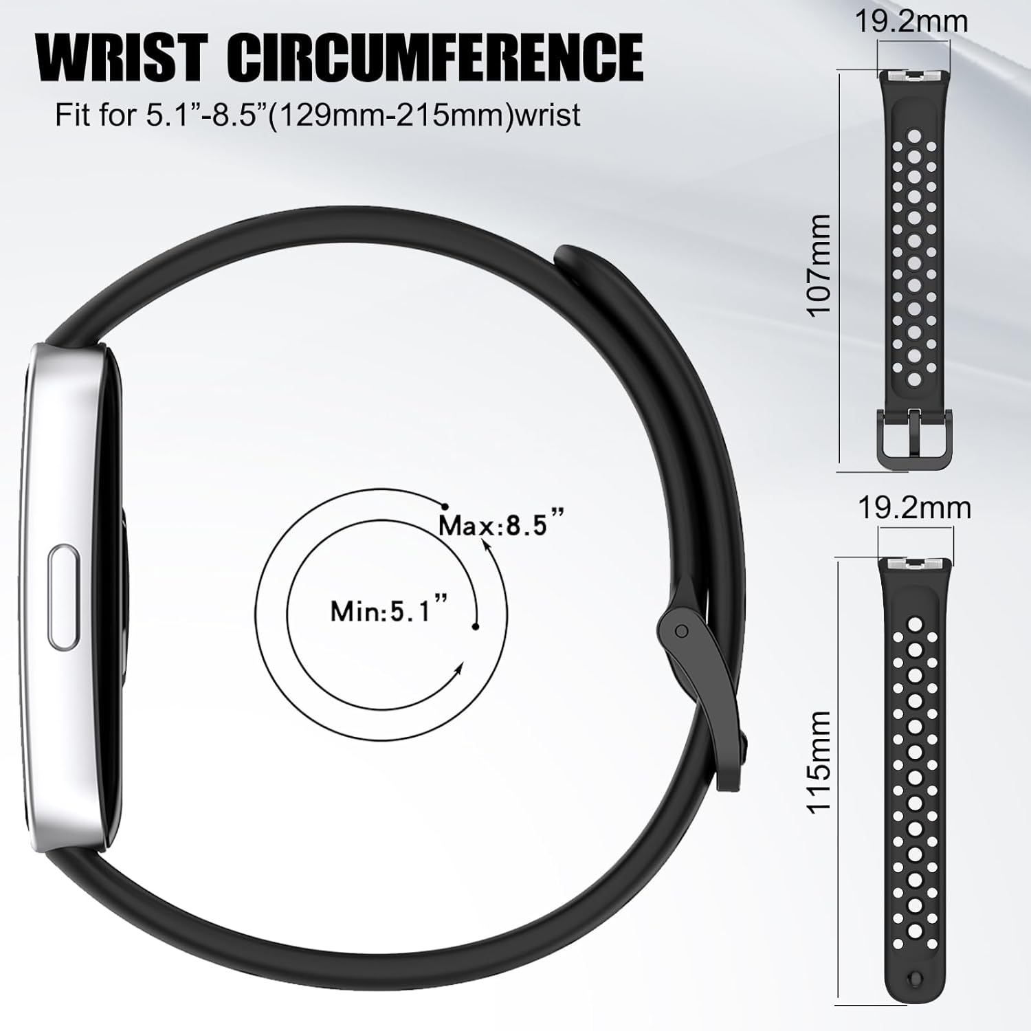 Dhwgang Silicone Strap Compatible with Huawei Band 10 9 8 Wristband, Sporty, Soft, Ventilation Hole Design, Smartwatch Replacement Bands - Gray image number 7