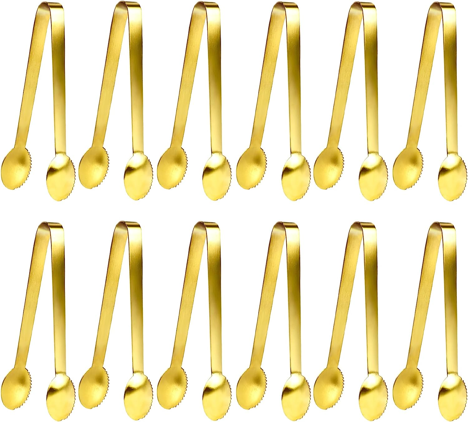 JCREN 12 Pcs Serving Tongs, Small Serving Utensils for Parties Catering Gold Tongs, Food-Grade 304 Stainless Steel Mini Serving Tongs Appetizer Tongs for Tea Party Coffee Bar, 4" Sugar Tongs - Gold
