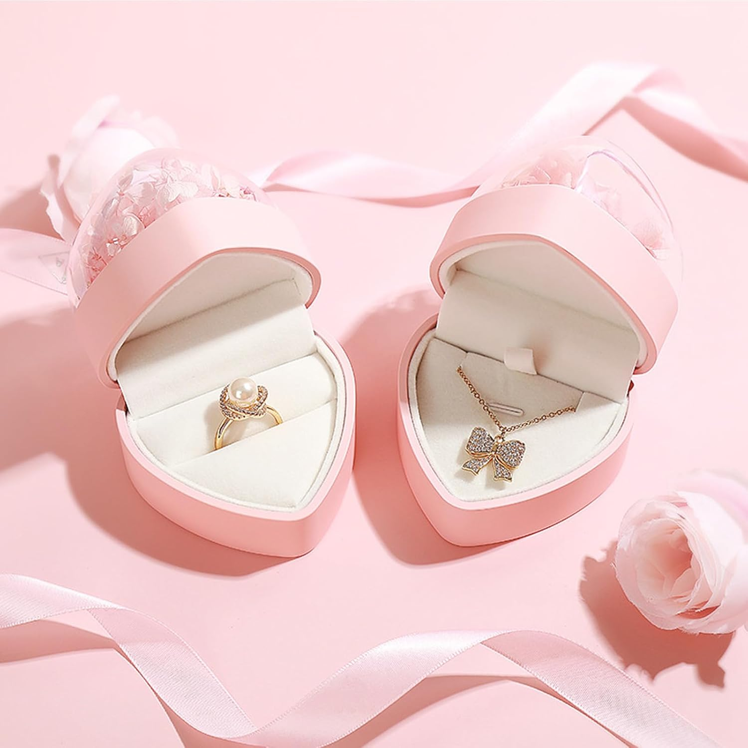 Lopsity Ring Box Pendant Box Heart Shape Jewelry Box Rose Flower Engagement Ring Box for Wedding/Engagement/Proposal/Birthday/Anniversary (Pink-Heart Pendant) image number 3