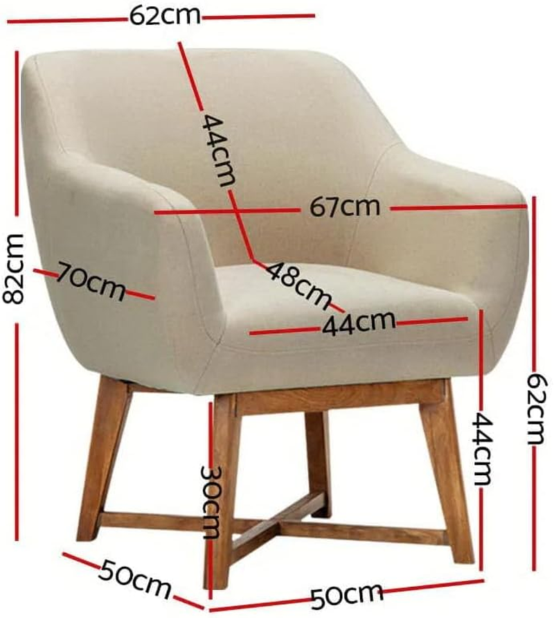 Artiss Armchair Beige Arm Recliner Lounge Dining Chairs Sofa Nursing Seat Occasional Reading Seating Home Living Room Bedroom Furniture, Linen Fabric, Tub Aston Accent Armchairs in 44Cm Height - Beige image number 6