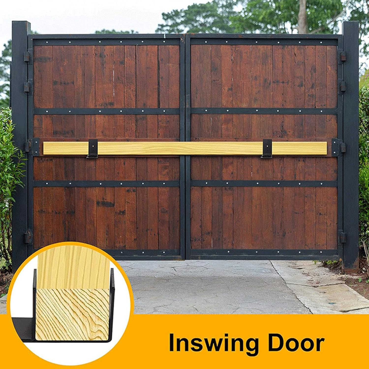 Jiawu Adjustable Door Barricade Brackets, Heavy Duty Drop Open Bar Holder, U Bracket, Black, Carbon Steel, Door Mount image number 5