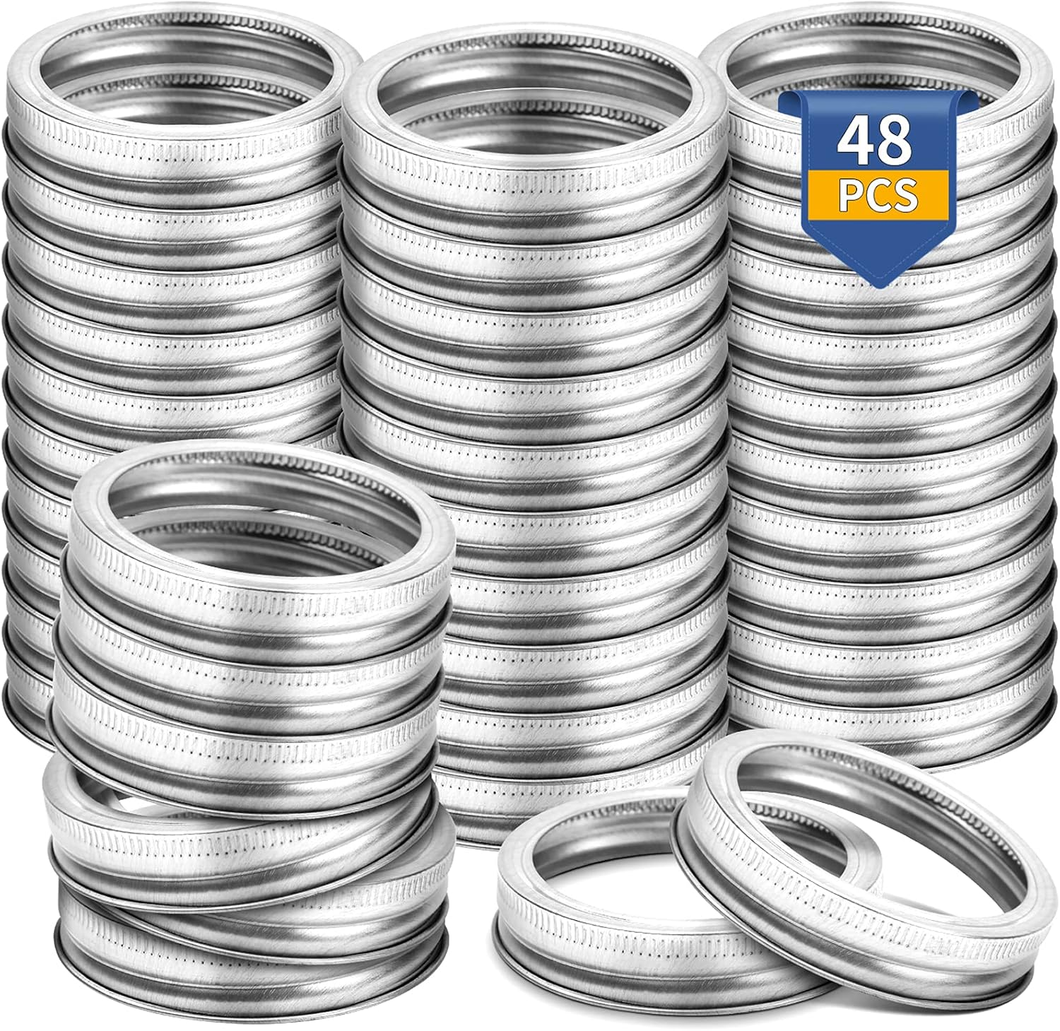 48 Pieces Regular Mouth Canning Jar Rings - Mason Jar Replacement Metal Screw Bands, Split-Type Seals, Rust Proof Leak Proof for Canning