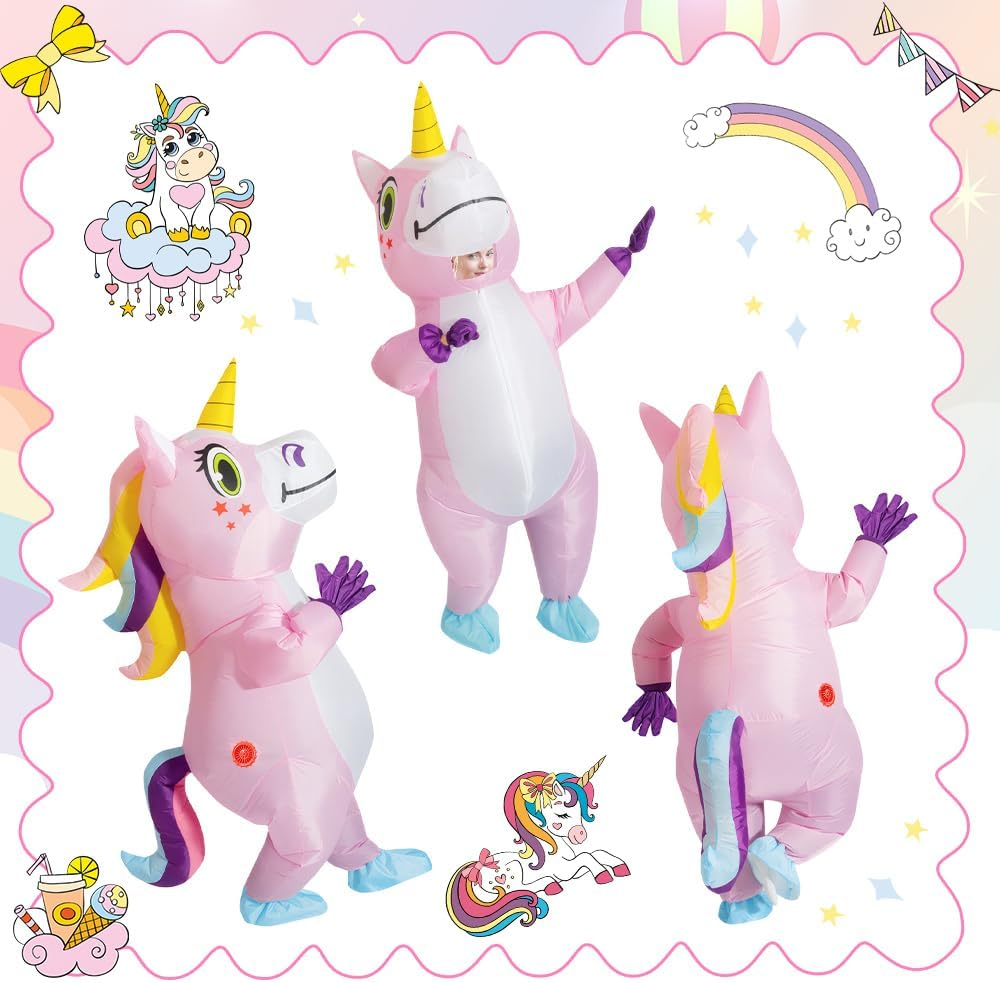 AUTOWT Inflatable Unicorn Costume for Adult, Funny Halloween Inflatable Costumes for Men Women, Blow up Dress up Costume with Air Pump for Halloween Cosplay Holiday Mardi Gras Party - White image number 3
