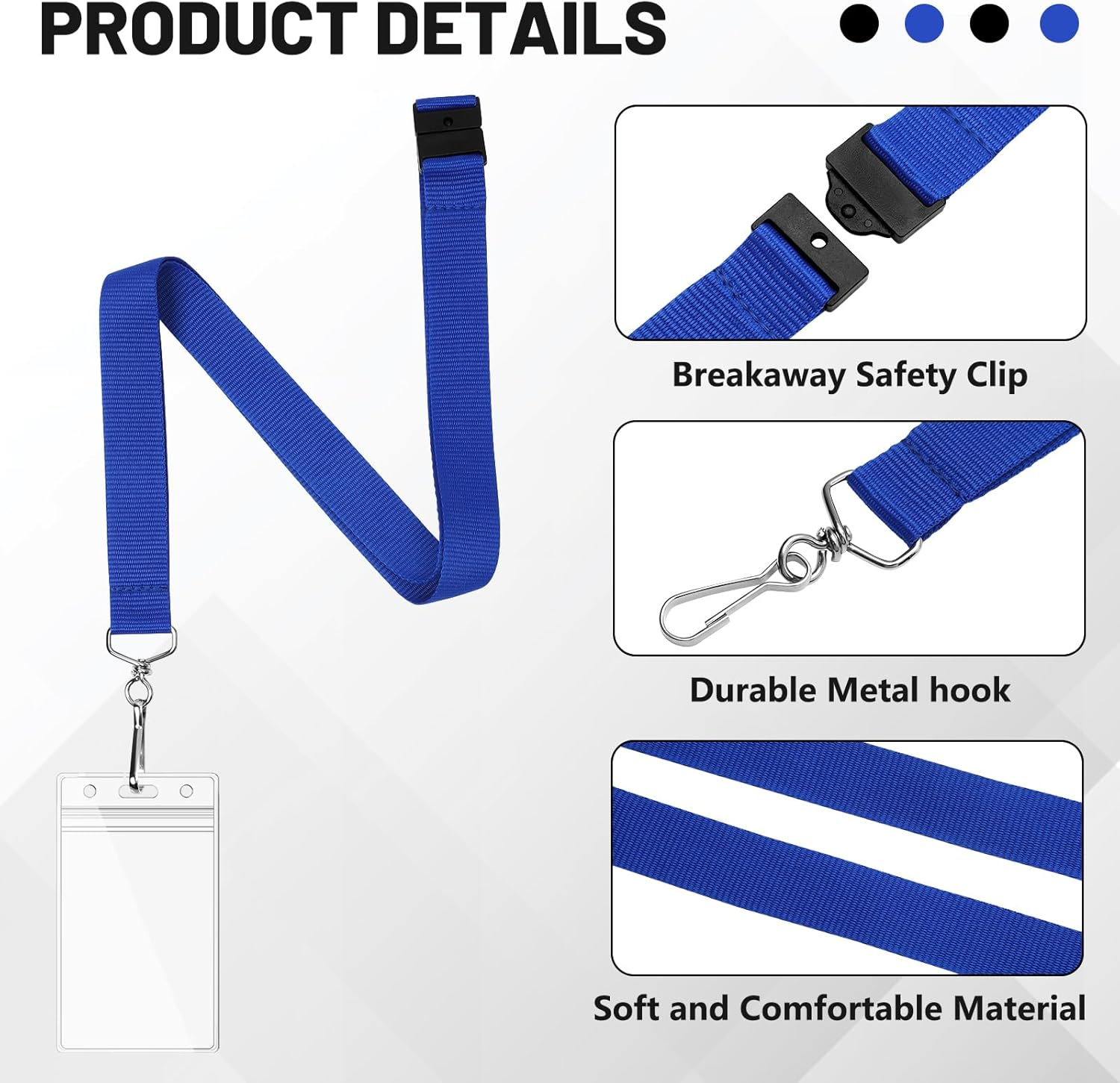 12-Pack Blue Safety Breakaway Lanyards with Waterproof Badge Holders, Metal Hook, Polyester Neck Straps for ID Cards, Events, Office, and Schools image number 1