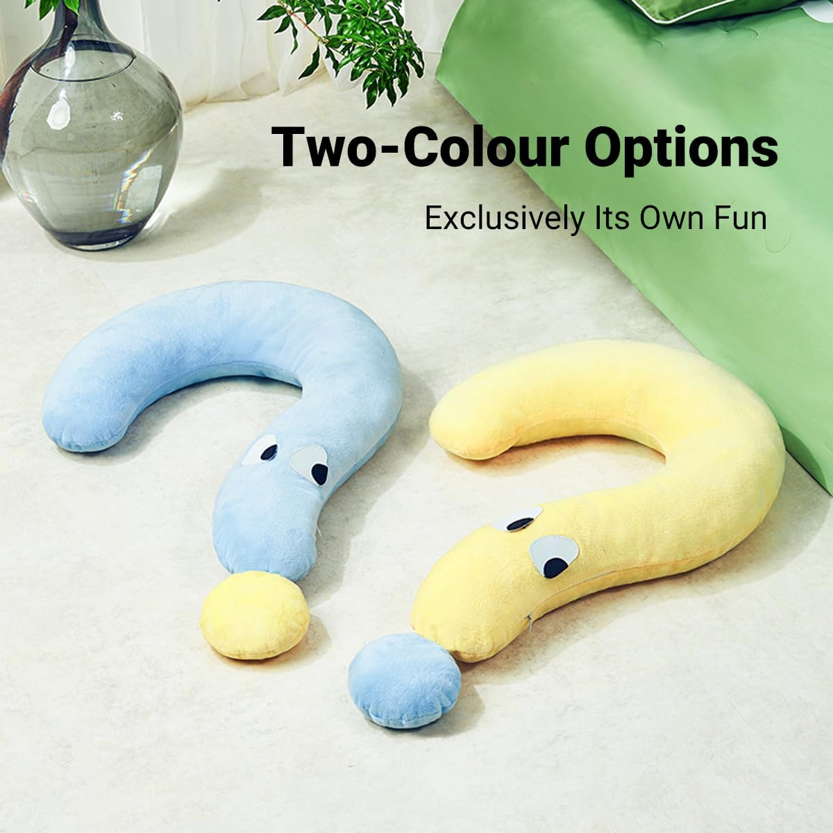 AIMALL Pet Support Pillow, Dog & Cat Comfort Cushion, Blue Question Mark Shape with Yellow Ball, Soft Plush Material with High Elastic PP Cotton, 24.4 X 15.3 Inches image number 1