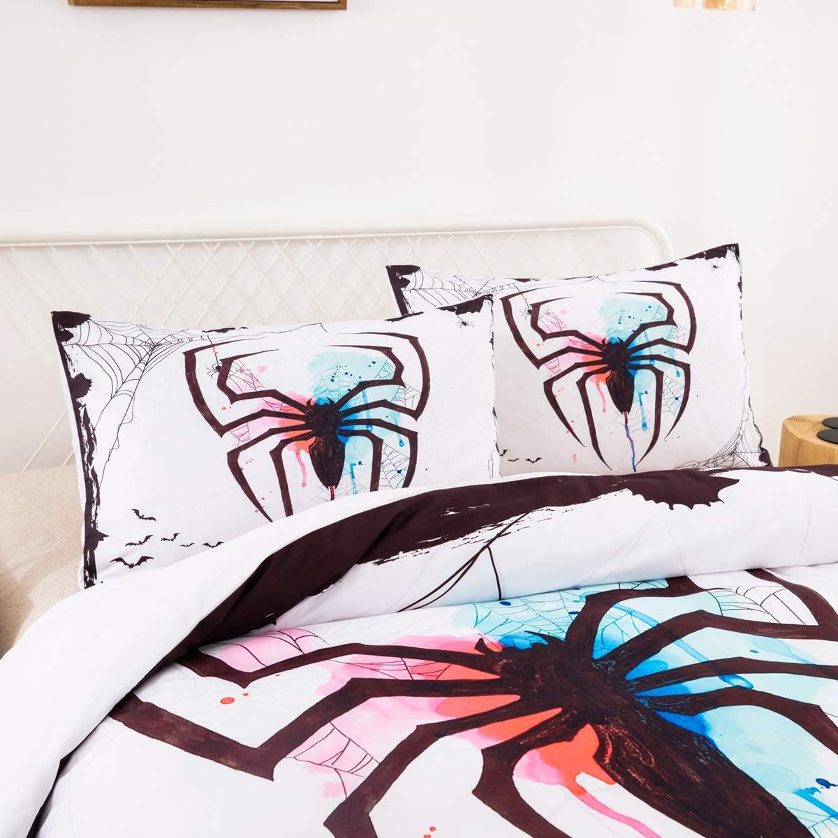 Spider Duvet Cover 200 X 200 Cm with 2 Pillowcases 50 X 75 Cm Halloween 3D Print Spider Web White Microfiber Bedding for Adults Kids Teens image number 1