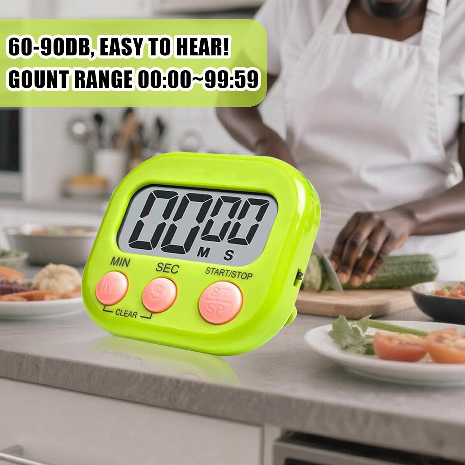 Kitchen Timer, Digital Classroom Timer, Stopwatch, Suitable for Kitchen, Study, Work, Exercise Training, Outdoor Activities (6P Green) image number 1