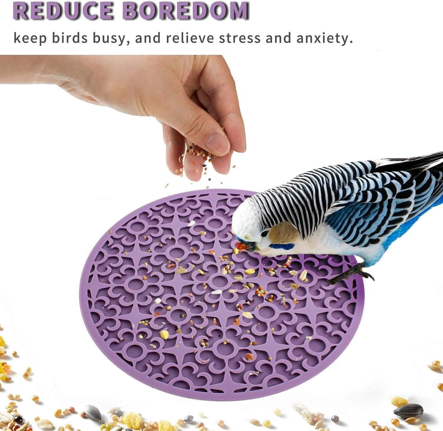 Bird Slow Feeder Mats, 1Pc Silicone Parrots Foraging Puzzle Mat,Slow Feeding Parakeets Mat,Birds Foraging Puzzle Mats image number 2