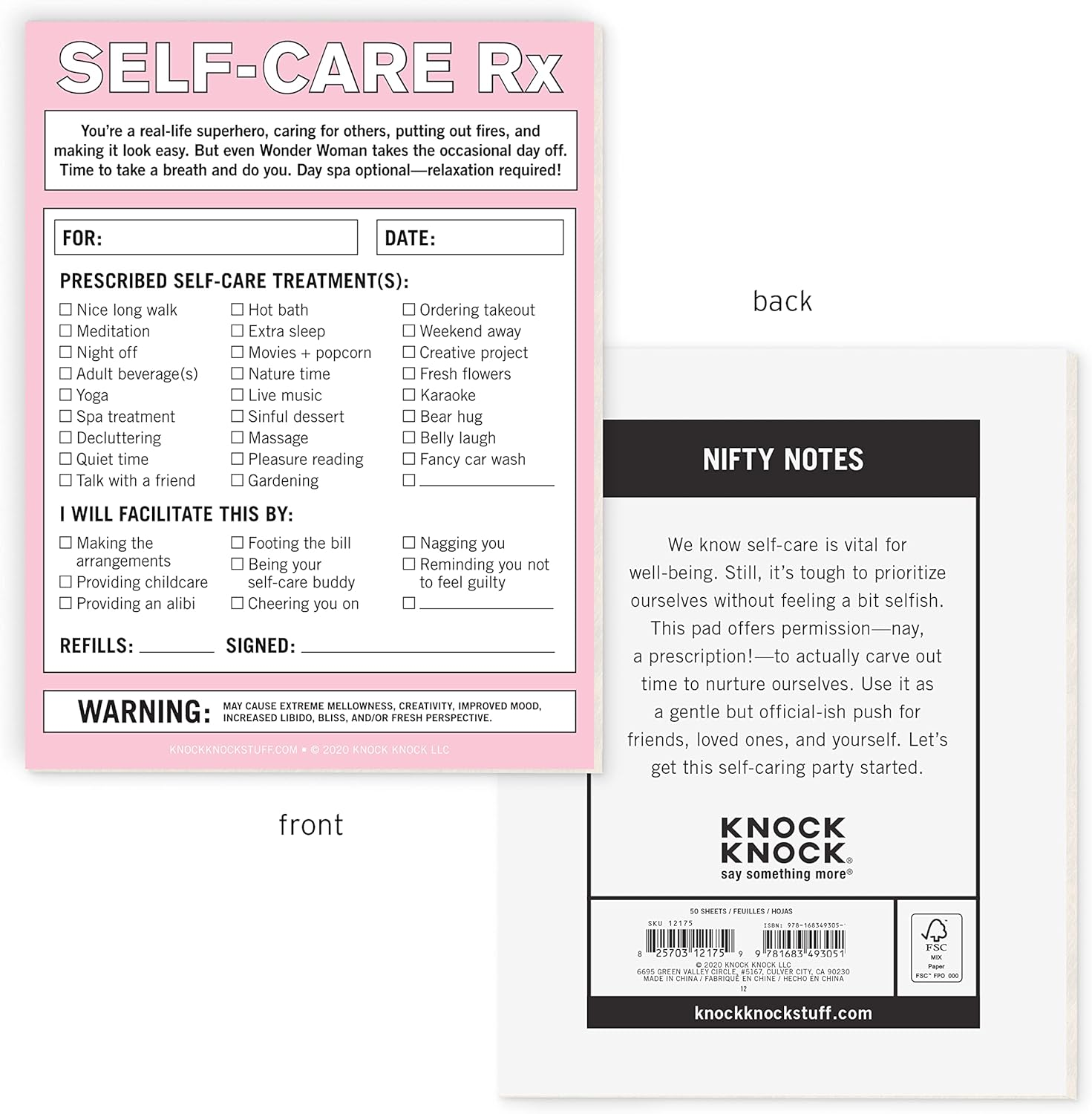Knock Knock Self-Care RX Nifty Note - Self Care Gifts & Funny Gift Ideas for Friends, 4 X 5.25-Inches image number 5