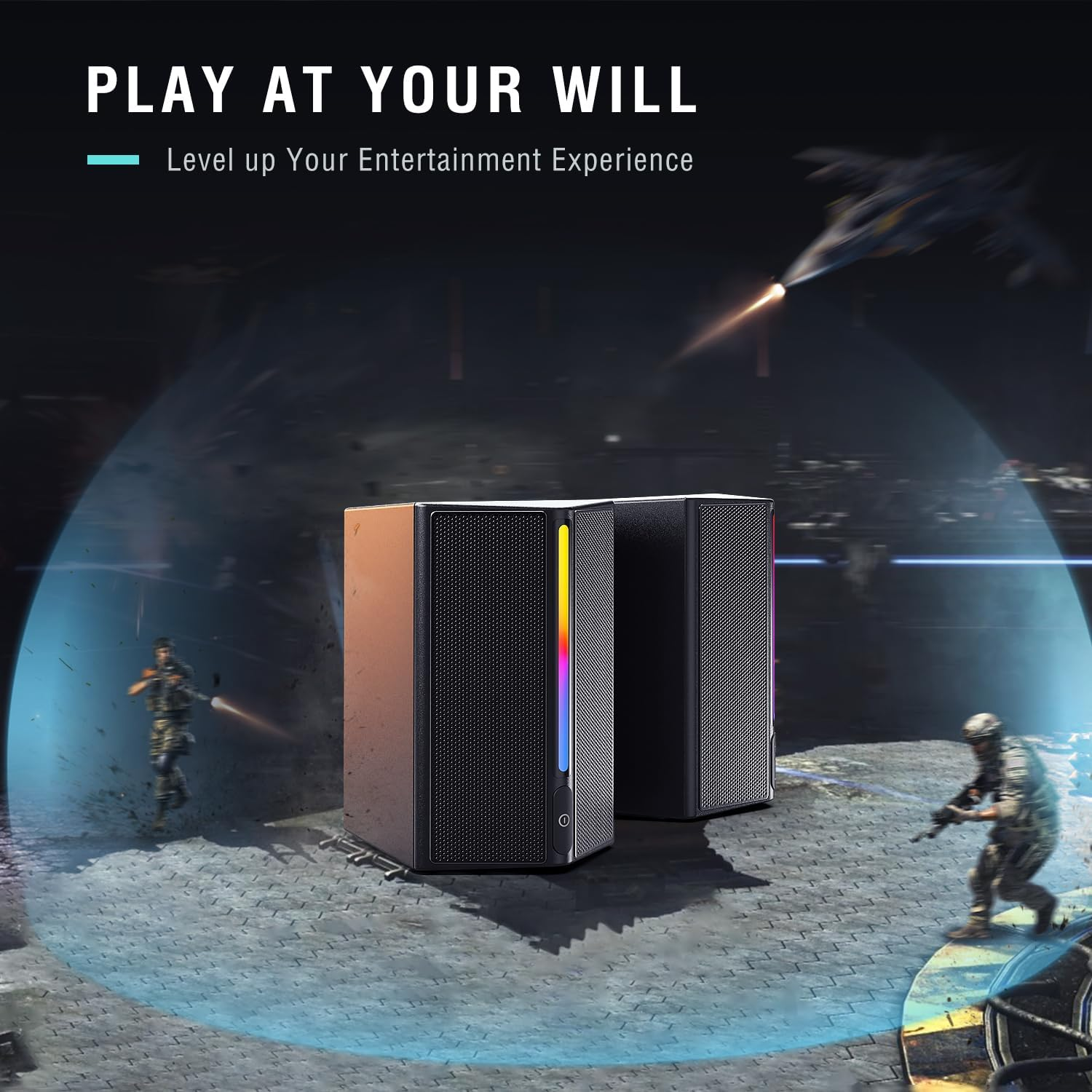 FIFINE Computer Speakers, Gaming Speakers for Desktop with RGB, Volume Control, PC Speakers USB Powered Wired with 3.5Mm Aux Audio Cable for Laptop Monitor Phone Tablet-Ampligame A20 image number 1