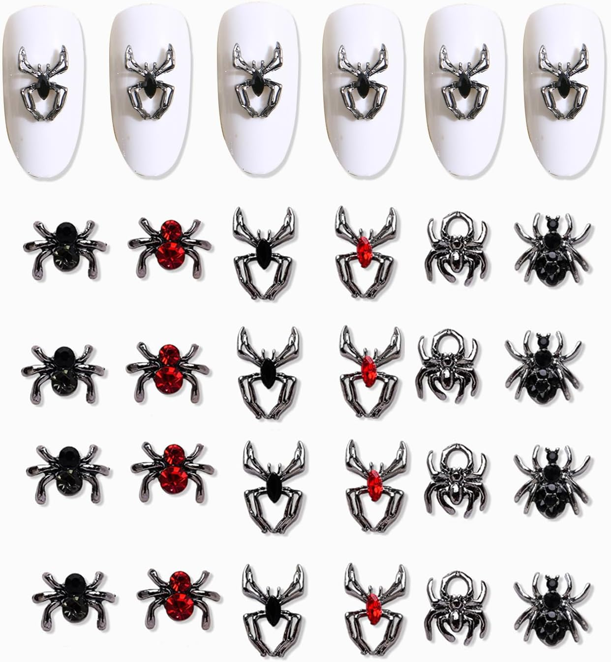 3D Halloween Spider Nail Art Pendants Crystals Diamonds Rhinestones Alloy Gothic Black Red Nail Accessories for Women Nail Art Decoration Craft Jewelry DIY (6 Styles) image number 5