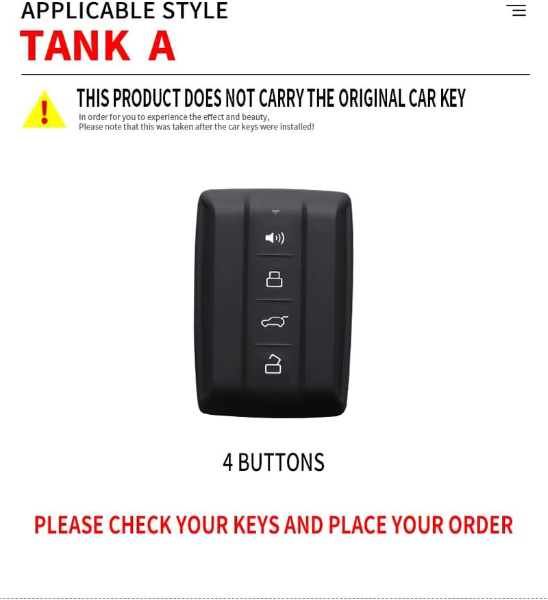 Zinc Alloy Key Fob Cover with Keychain Fit for Tank 300 500 Tank300 Tank500 4 Button Car Key Case Key Cover Silver image number 4