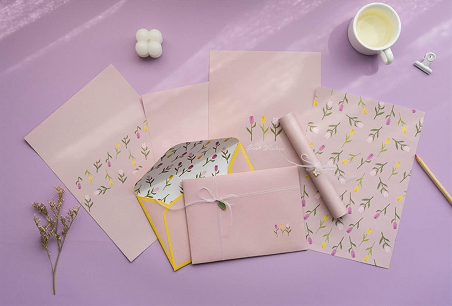 72 Pcs Stationary Writing Paper and Envelopes Set, 24 Sheet Floral Letter Paper 12 Pcs Matching Envelopes Cute Lovely Stationery Lined Writing Paper for Girls Boys Office School Supplies 6 Style image number 5