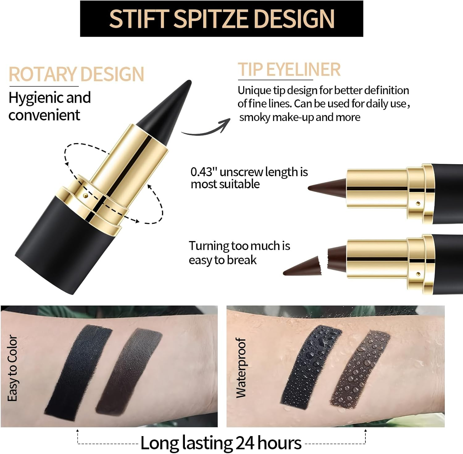 Noerrors 2 Colours Black Brown Eyeliner Pens, Waterproof Cream Waterline Eye Pen, Smudge-Proof Smokey Eye Liner Pen, Quick Drying Long Lasting Eye Makeup image number 2