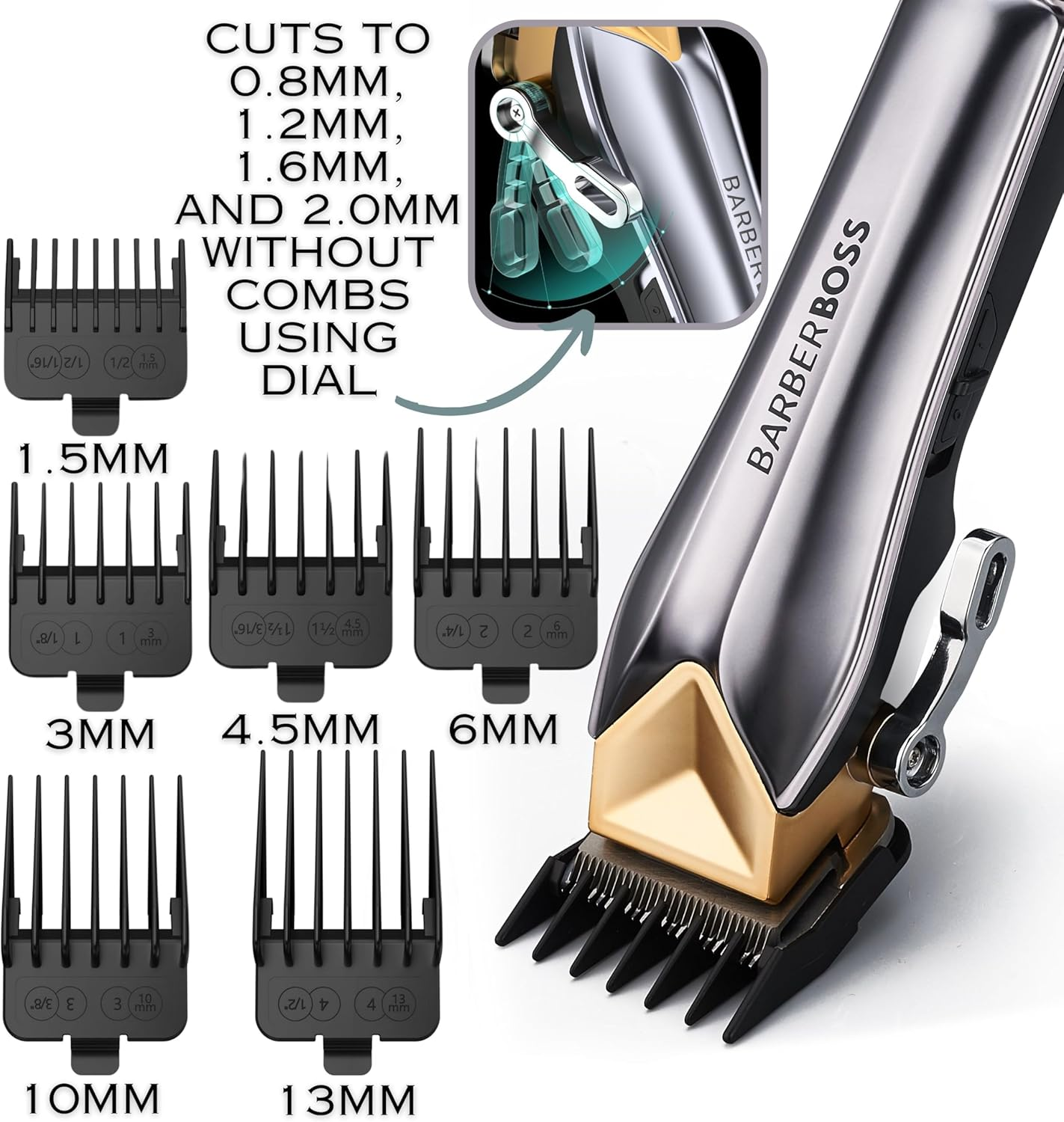 Barberboss Hair and Beard Trimmer Set for Men, Wireless Men'S Hair Trimmer with Adjustable Rotary Knob, 6 Attachments, USB Charging Function and LED Display, Complete Grooming Kit for Men image number 3